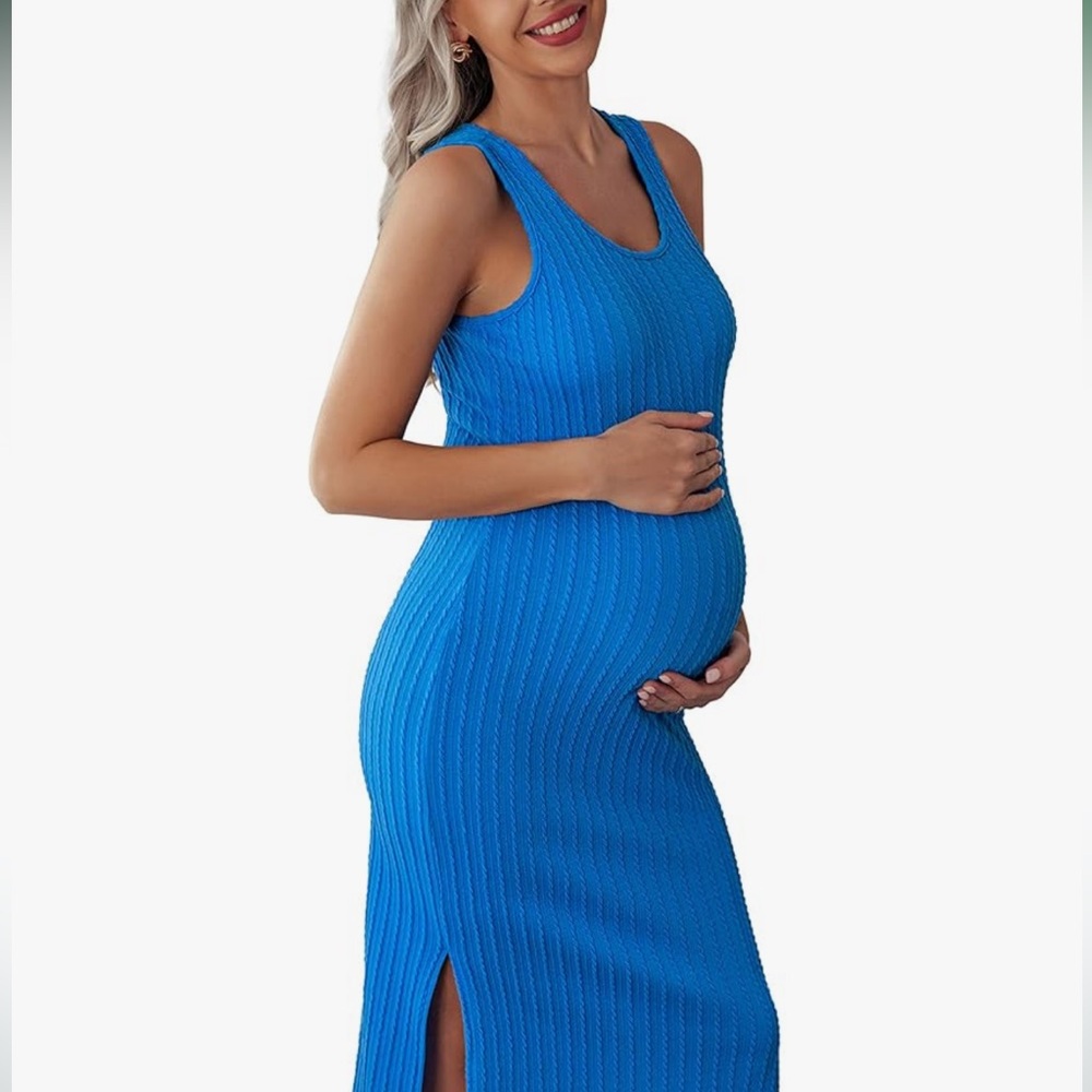 NWOT! Ekouaer Women’s Blue Maternity Ribbed Dress ( Size XL )